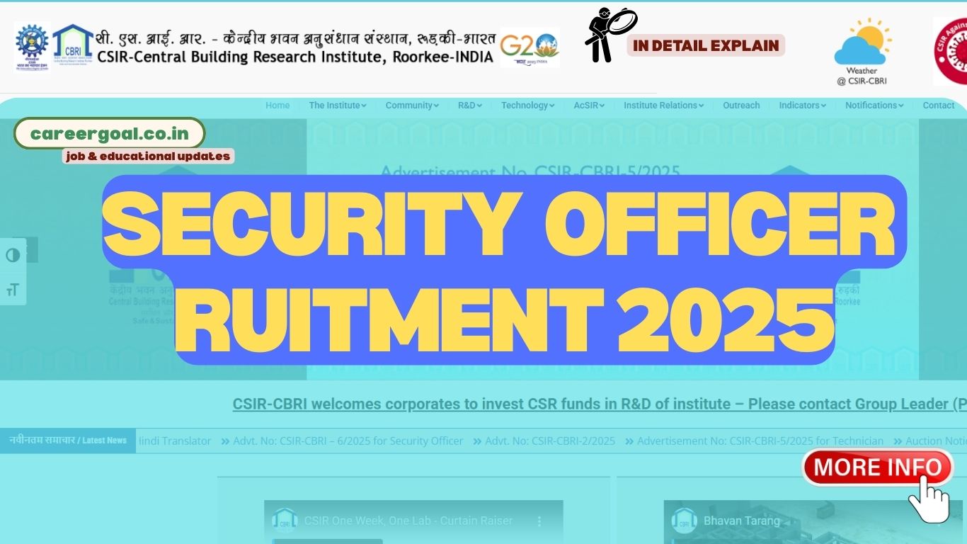 Discover the CSIR-CBRI Security Officer Recruitment 2025 Apply, for a prestigious government job. Check eligibility, on careerergoal.co.in.