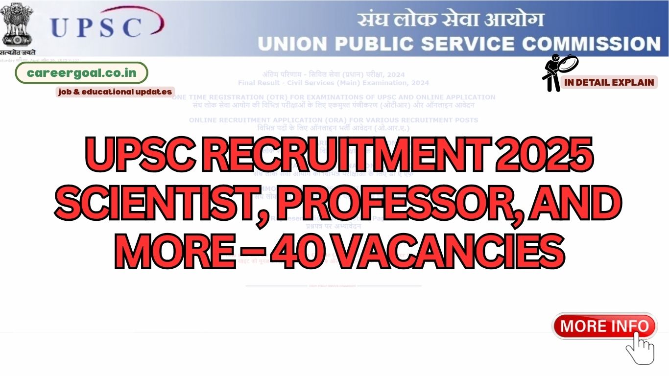 latest UPSC Recruitment 2025: Apply for 39 Scientist, Professor, and Veterinary Officer vacancies. Check eligibility, salary, apply online
