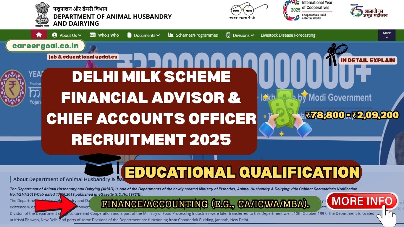 Explore Delhi Milk Scheme Jobs 2025 for the Financial Advisor Government Jobs role. Apply for this Level-12 deputation vacancy by June 2025.