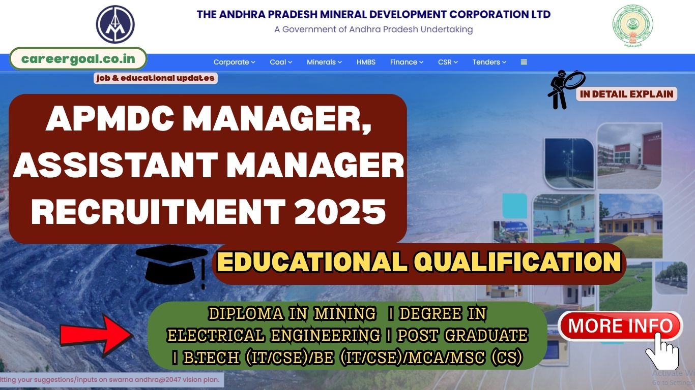 Discover APMDC Recruitment 2025 contract jobs for 9 contract-based roles like Manager and Assistant Manager, and more in Vijayawada and Madhya Pradesh. Apply & Check eligibility, salary, and application process on careerergoal.co.in.