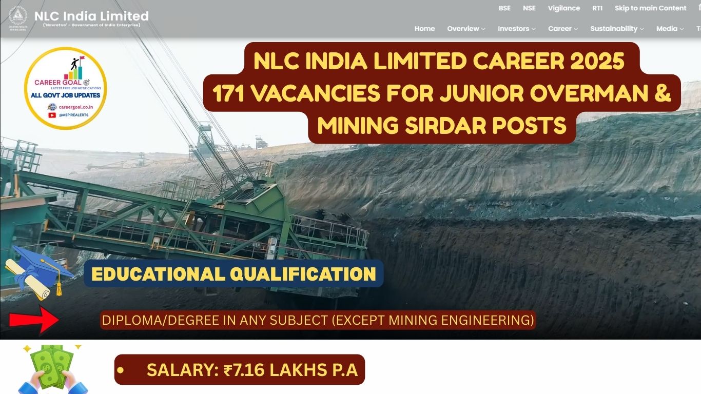 nlc india limited career 2025 171 Vacancies for Junior Overman & Mining Sirdar Posts