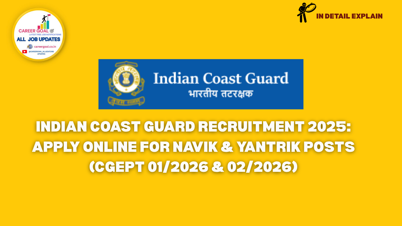 Indian Coast Guard Recruitment 2025: Apply Online for Navik & Yantrik Posts (CGEPT 01/2026 & 02/2026)