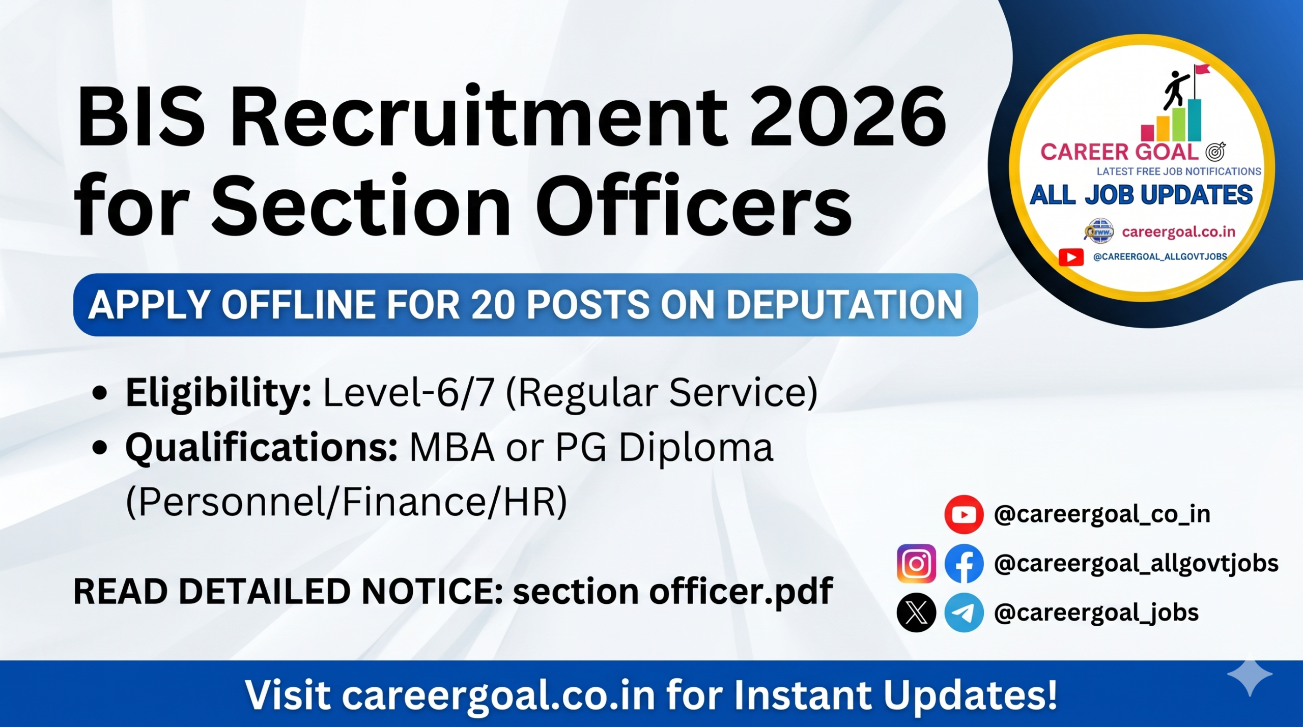 BIS Recruitment 2026 Section Officer Vacancy Notification by Career Goal