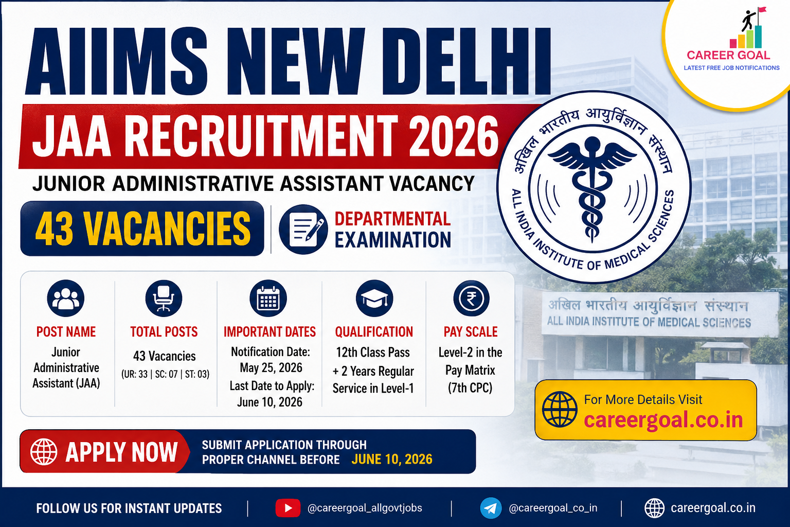 AIIMS New Delhi JAA Recruitment 2026 Official Circular